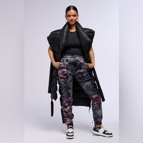 Maniere De Voir Women’s Colorful Satin Cargo Patchwork Camo Joggers UK 6/ US 2 - Picture 1 of 10